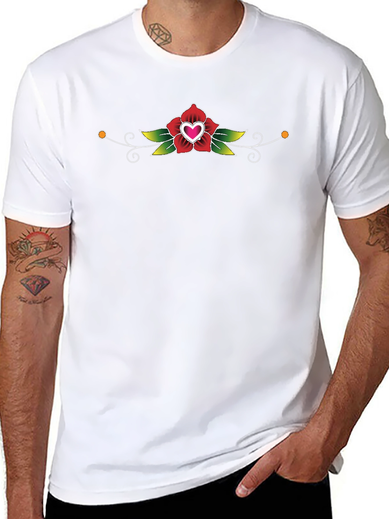 Black T-Shirt with Heart Rose Graphic
