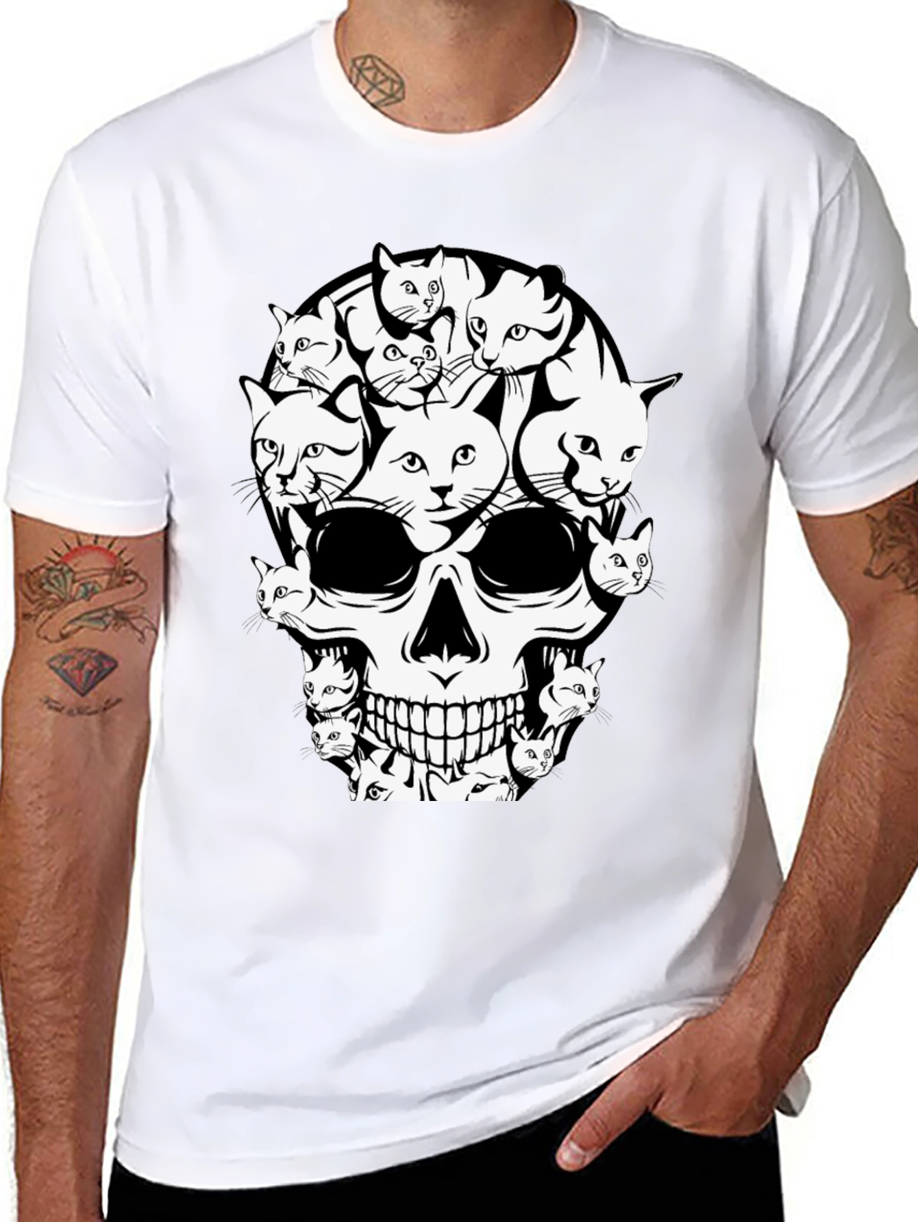 Cat Skull T-Shirt - Graphic Print Tee