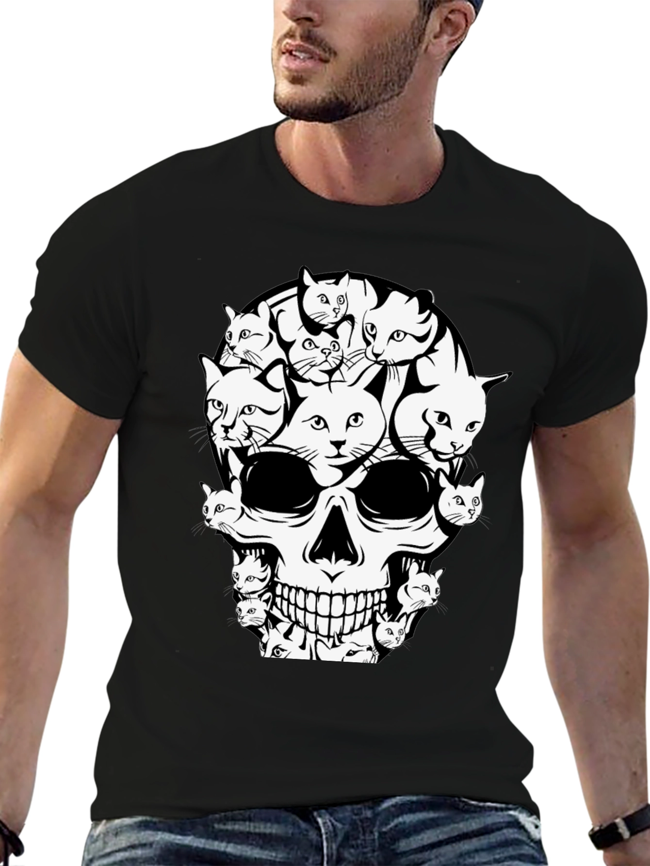 Cat Skull T-Shirt - Graphic Print Tee