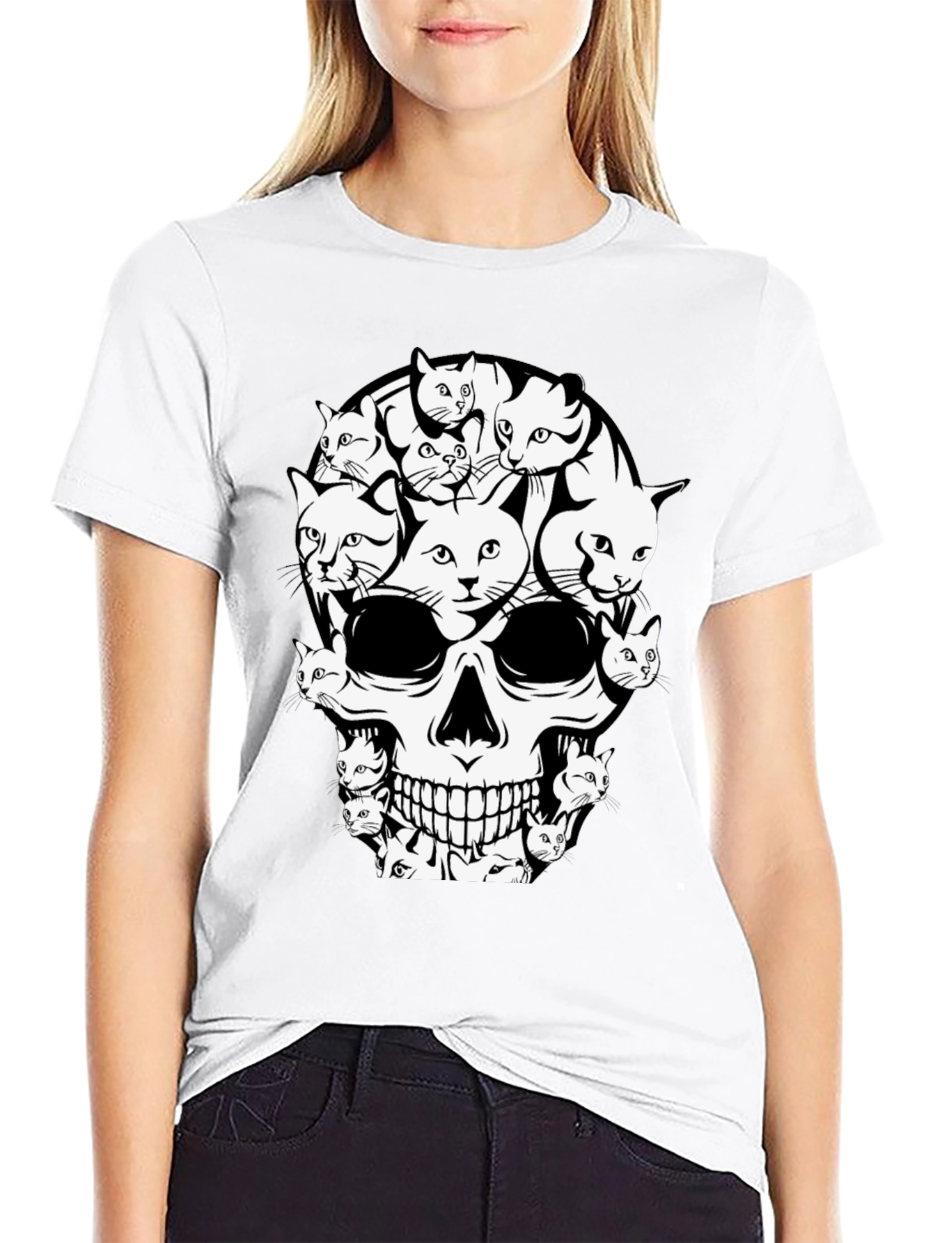 Cat Skull T-Shirt - Graphic Print Tee