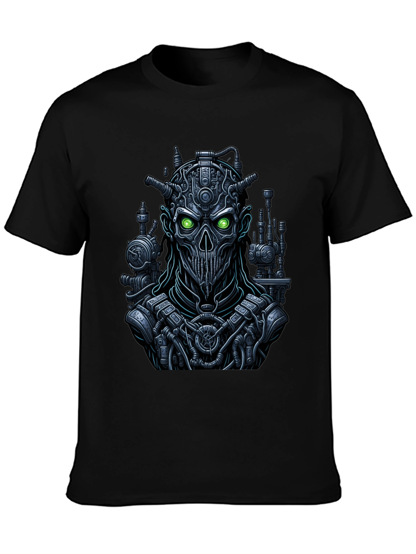 Steampunk Robot Skull Graphic Tee - Black