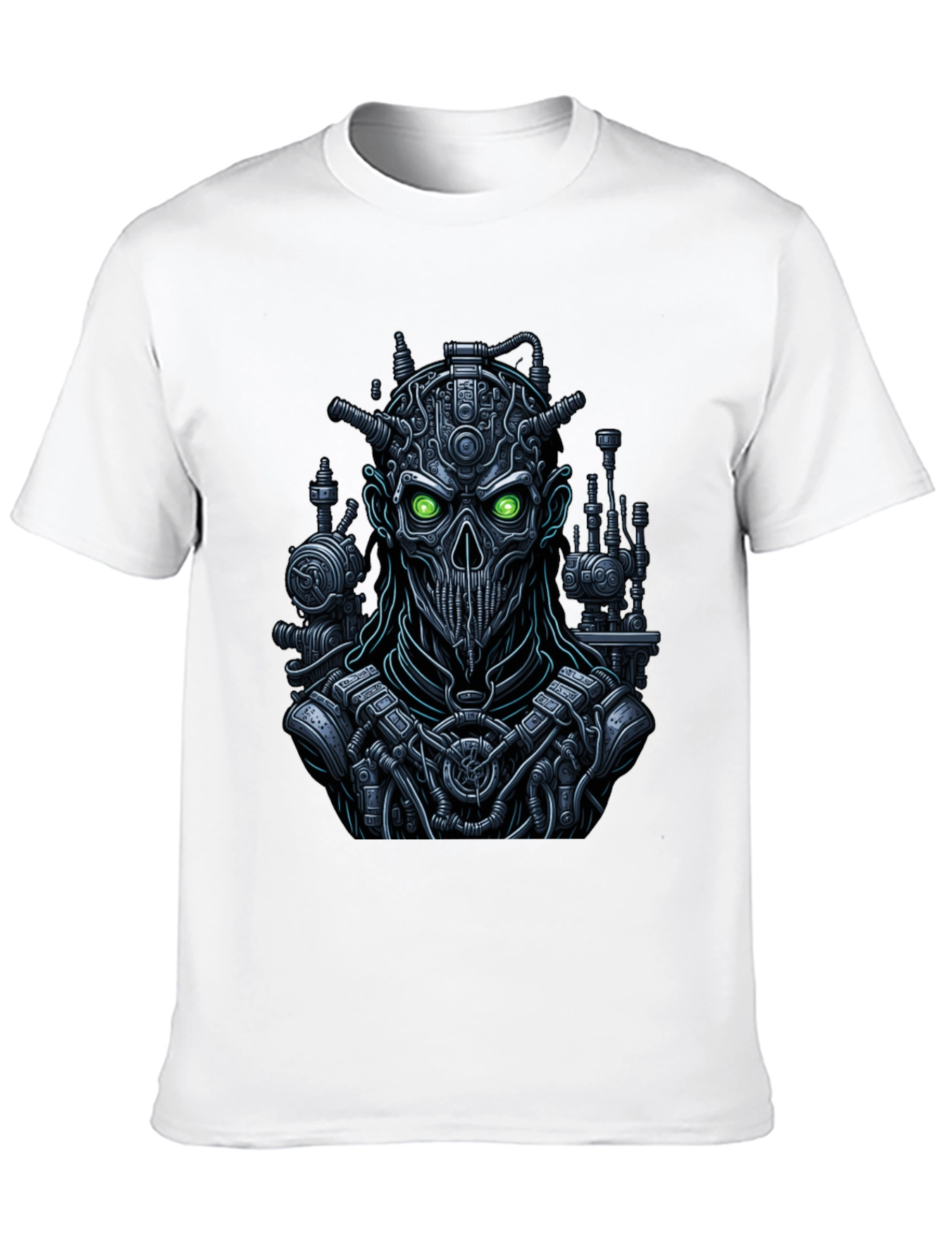 Steampunk Robot Skull Graphic Tee - Black