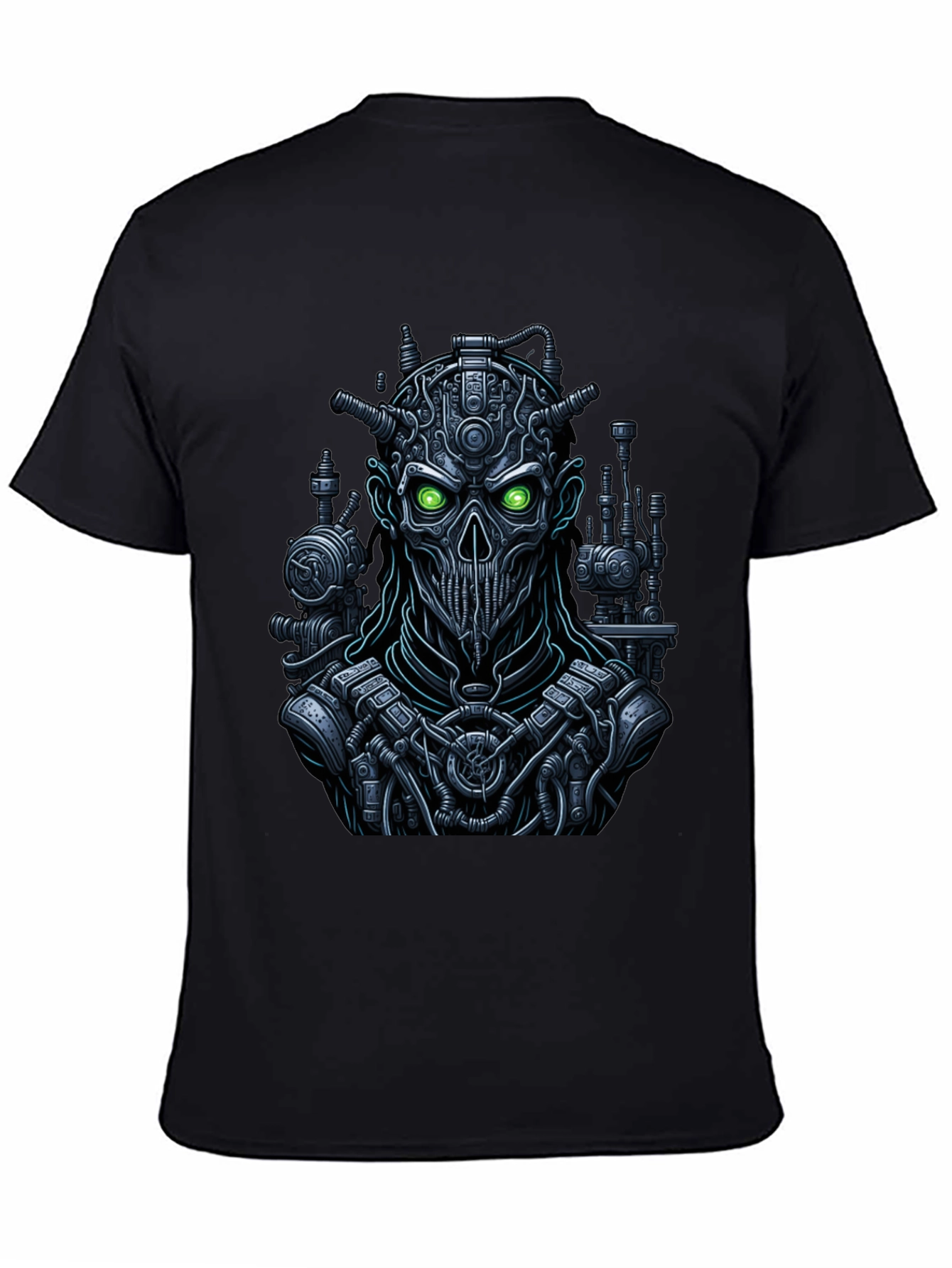 Steampunk Robot Skull Graphic Tee - Black