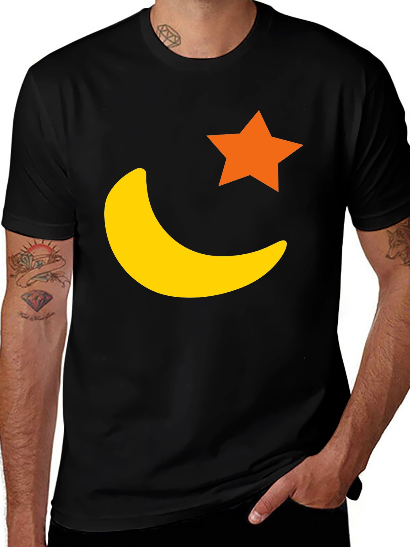 Celestial Star & Moon Black T-Shirt