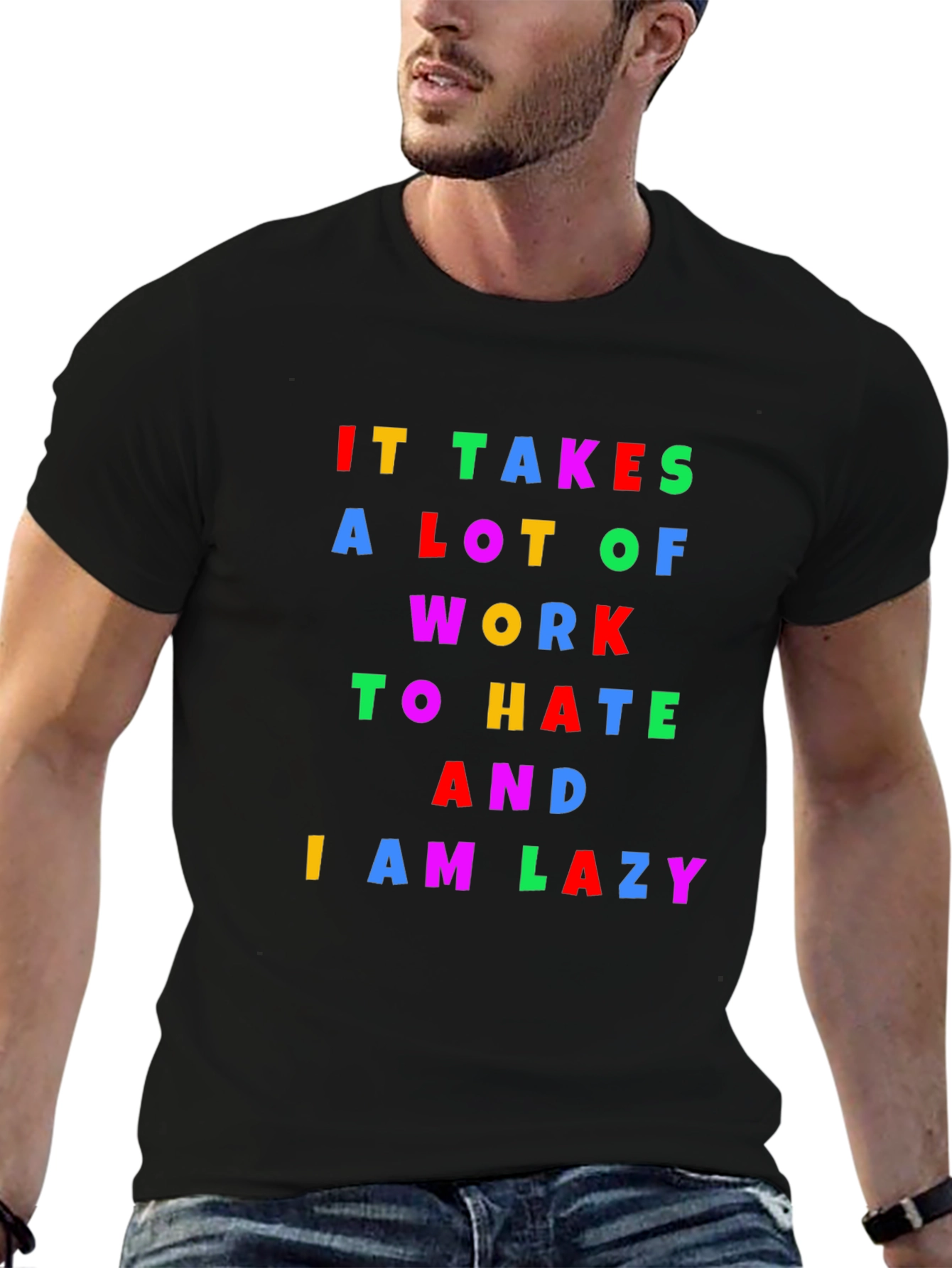 Lazy Slogan T-Shirt: Comfortable Black Tee