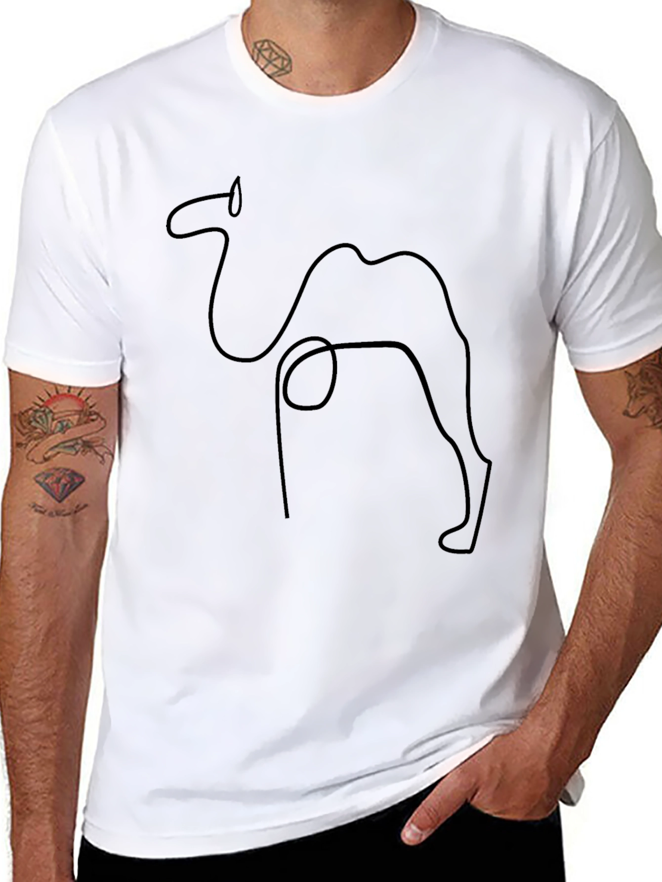 Minimalist Camel Outline Black T-Shirt