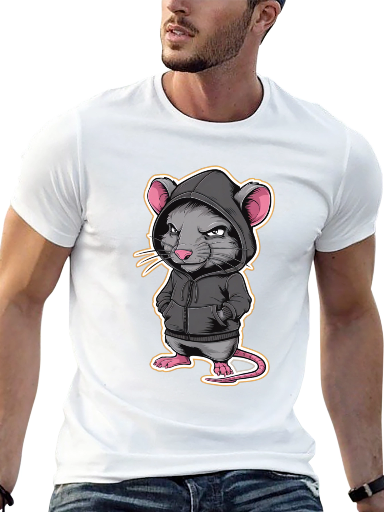 Hoodie Rat Graphic T-Shirt - Edgy Streetwear