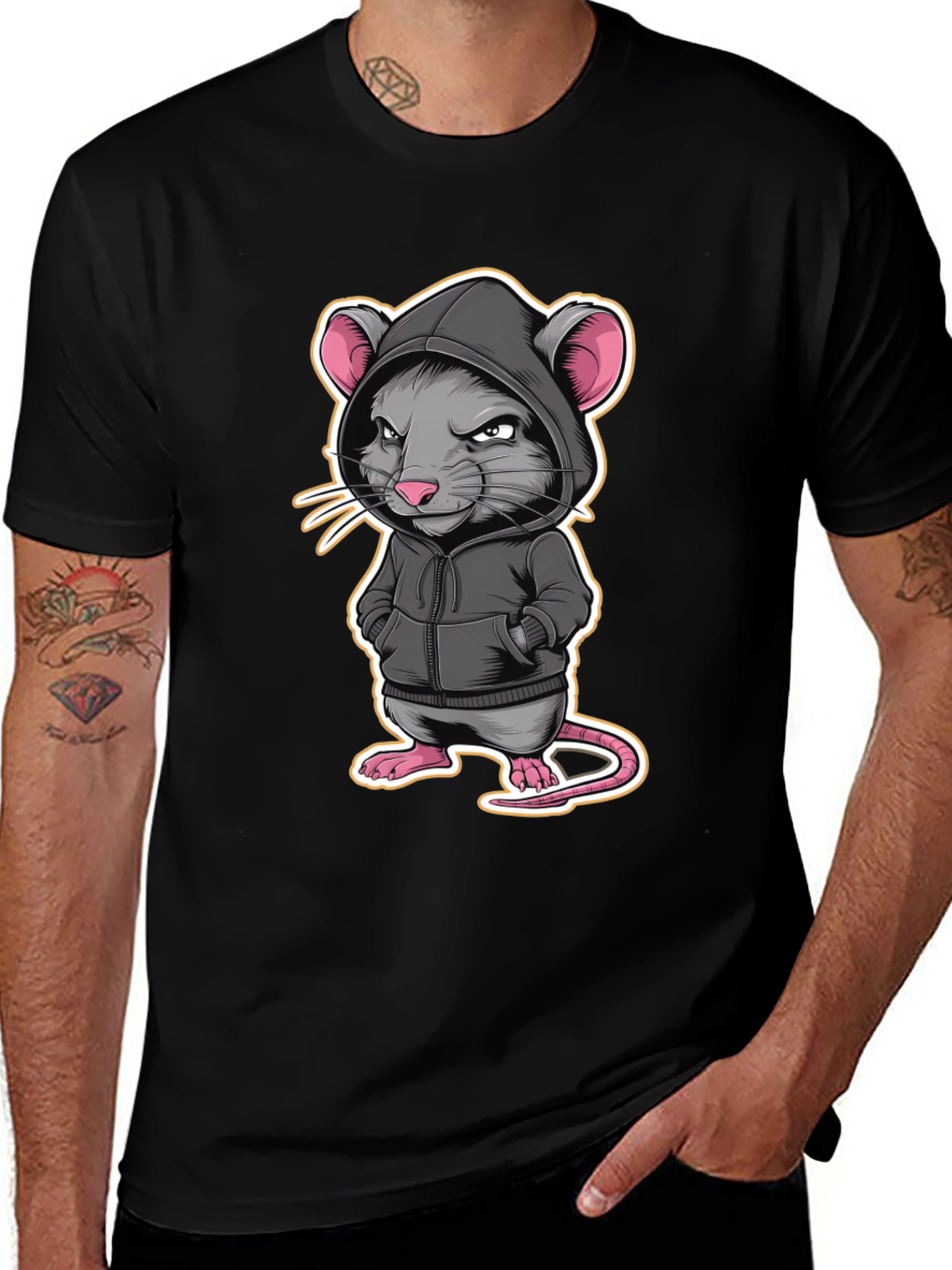 Hoodie Rat Graphic T-Shirt - Edgy Streetwear