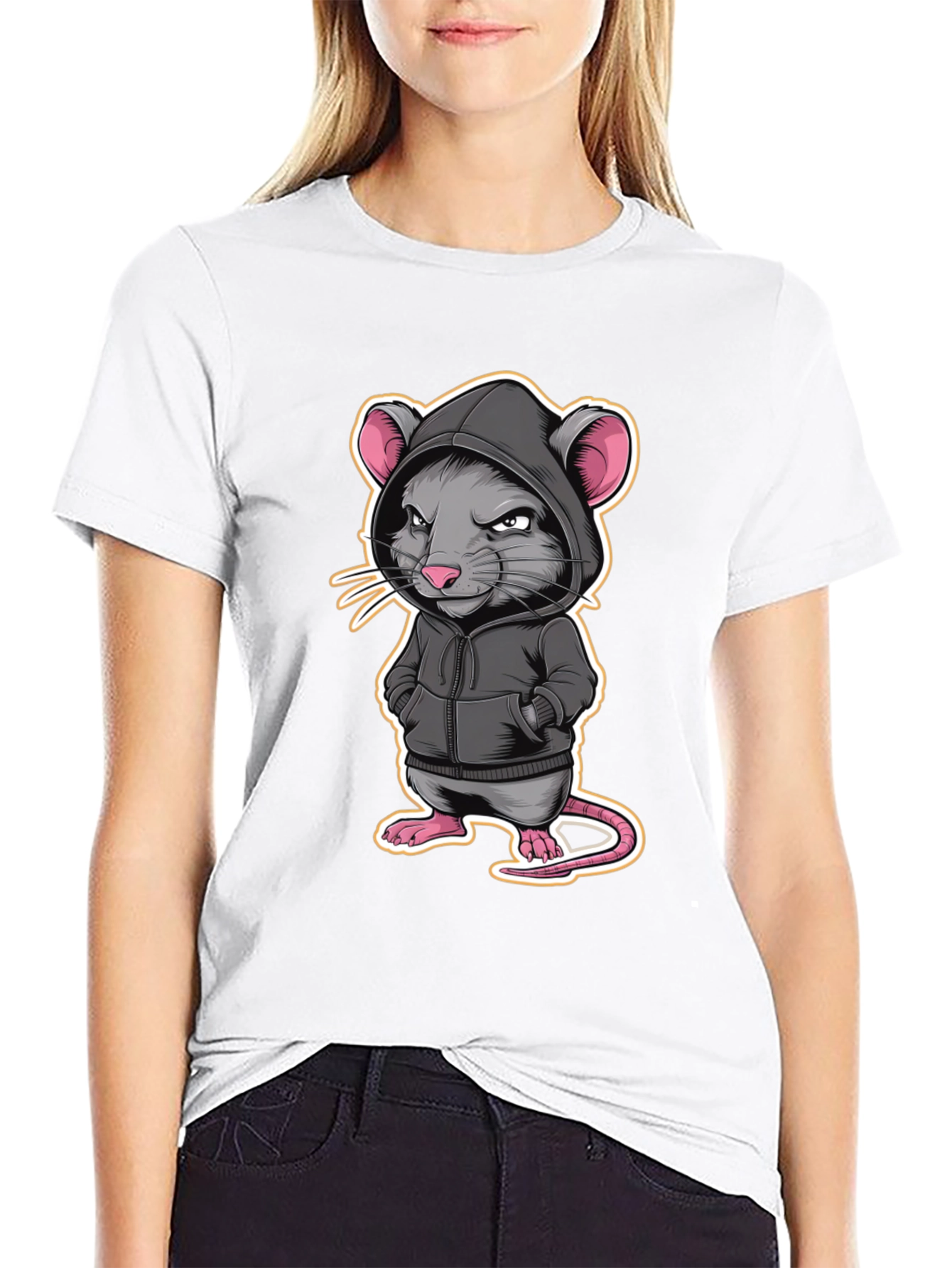 Hoodie Rat Graphic T-Shirt - Edgy Streetwear