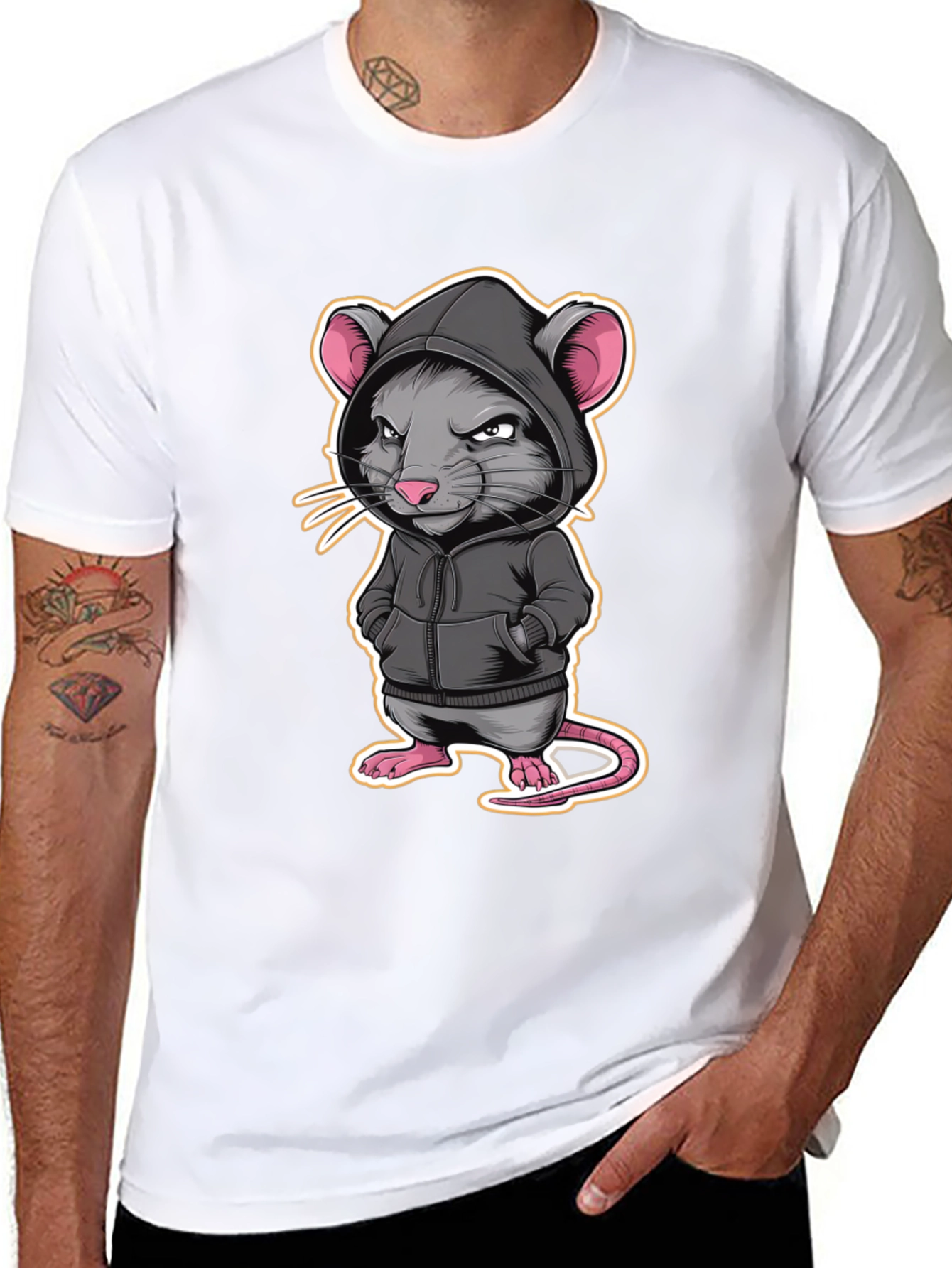 Hoodie Rat Graphic T-Shirt - Edgy Streetwear