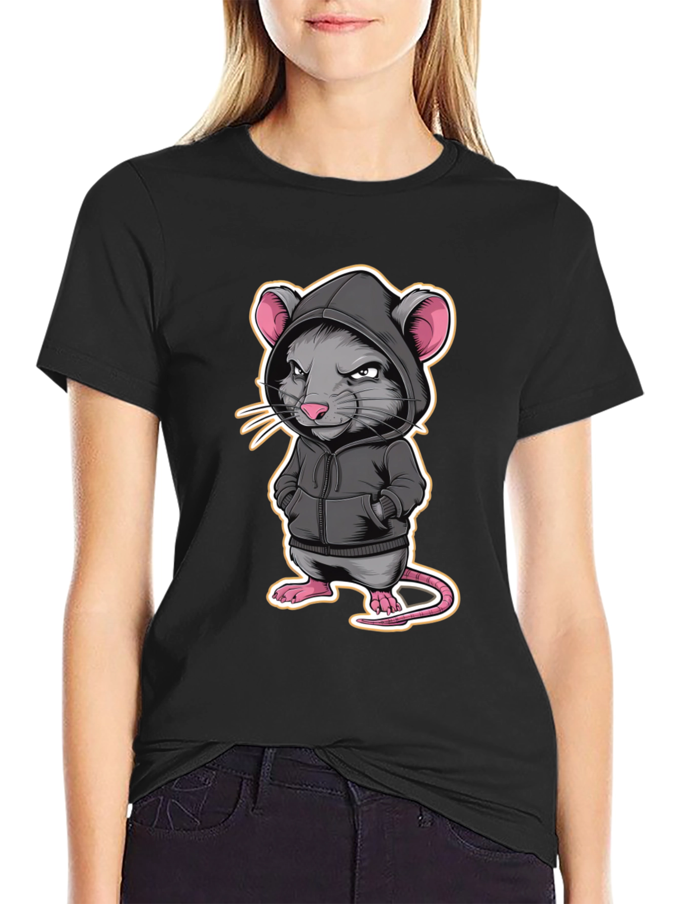 Hoodie Rat Graphic T-Shirt - Edgy Streetwear