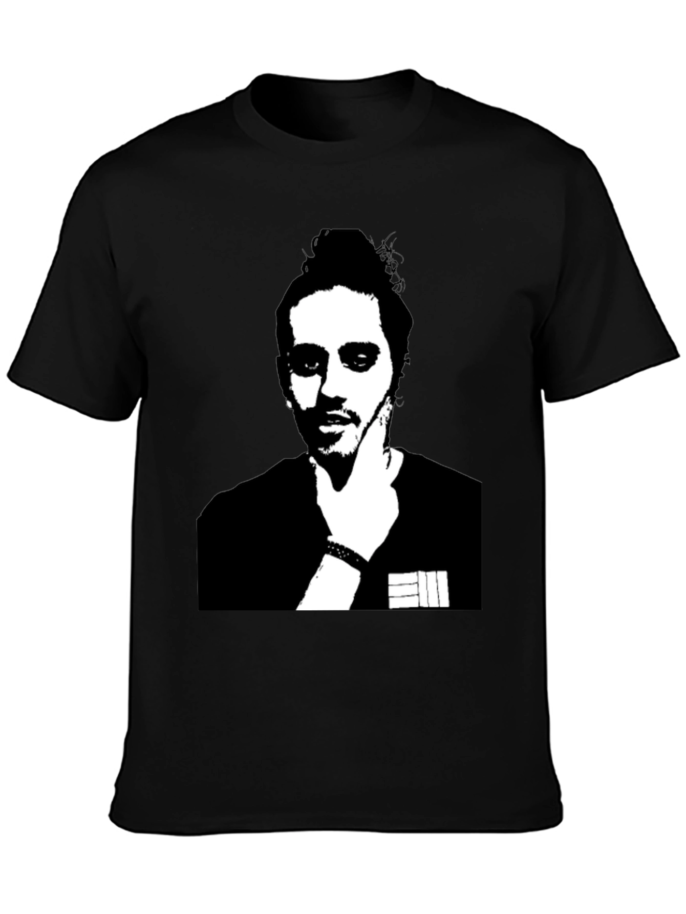 Black T-shirt with Mans Portrait Graphic