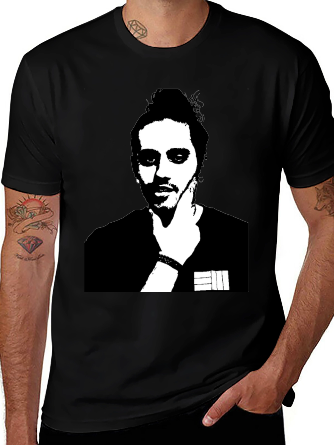 Black T-shirt with Mans Portrait Graphic