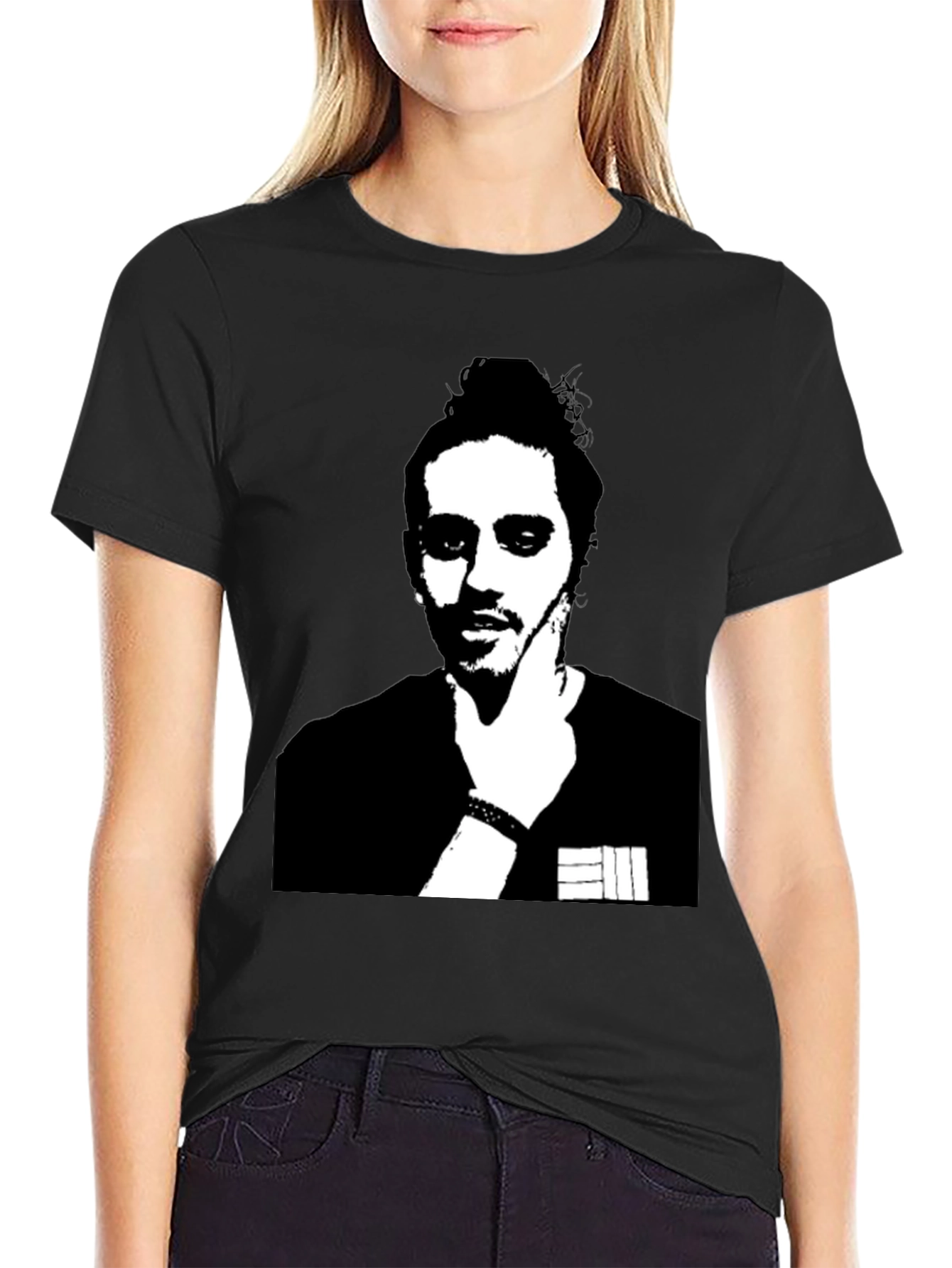 Black T-shirt with Mans Portrait Graphic