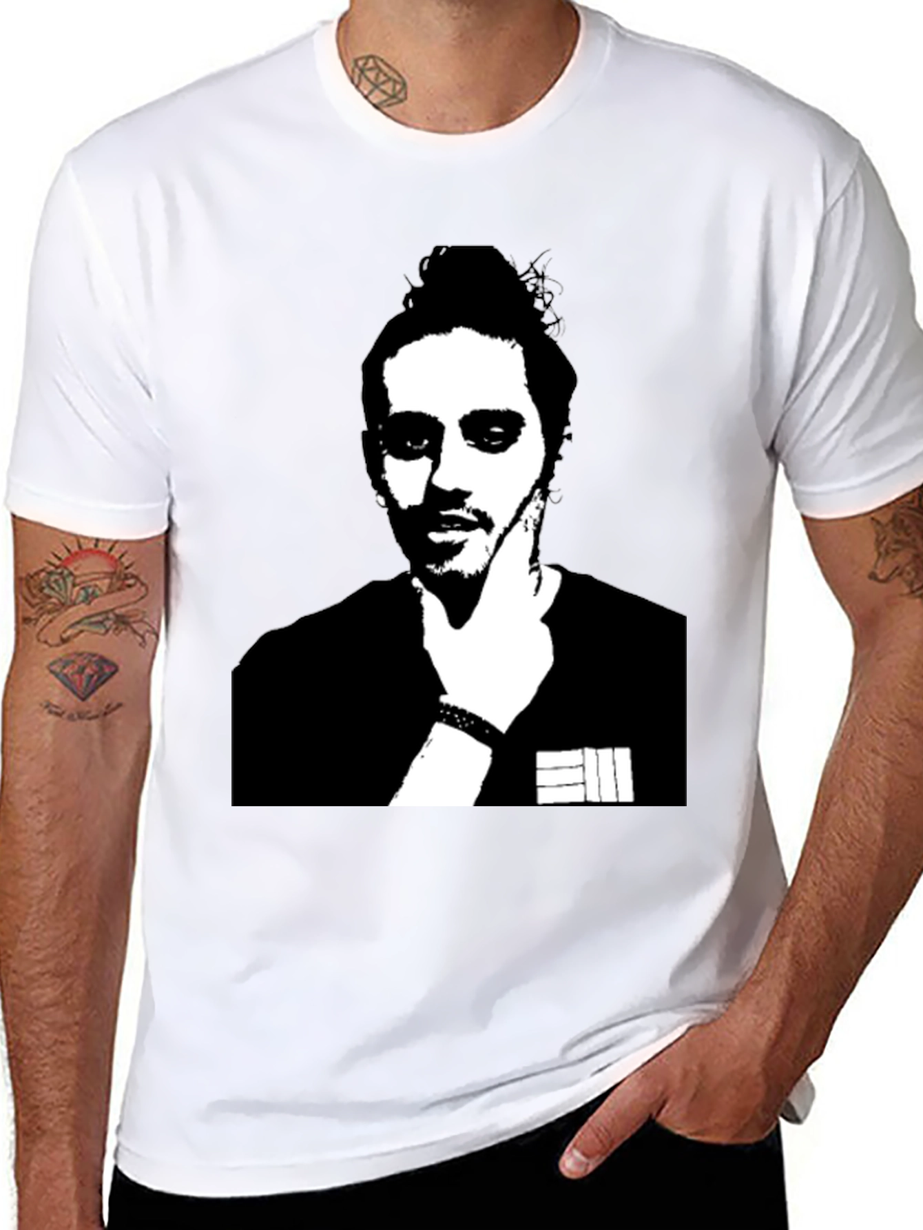 Black T-shirt with Mans Portrait Graphic