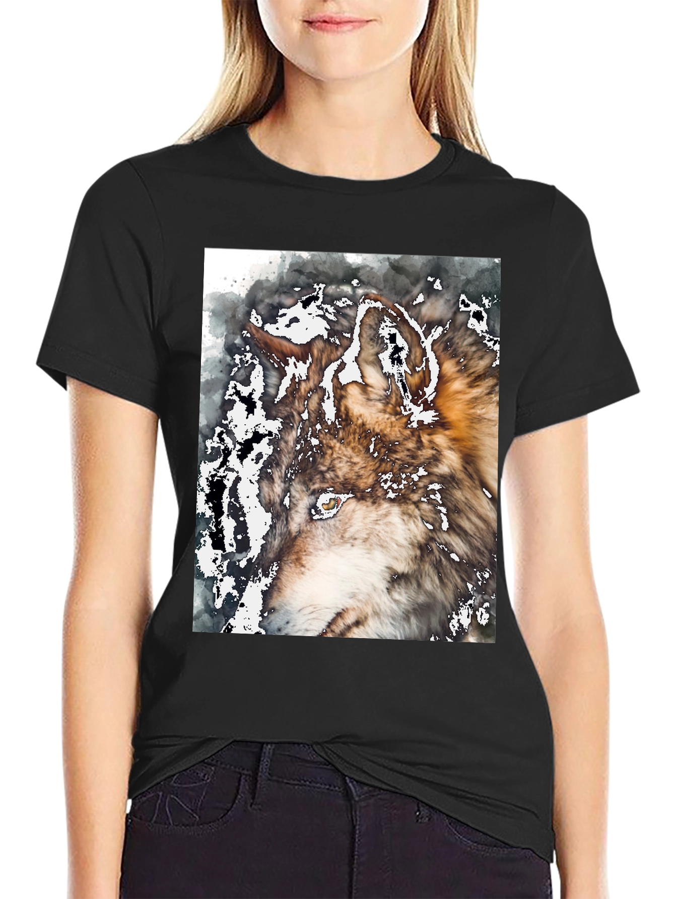 Wolf Graphic Tee - Black Cotton Blend