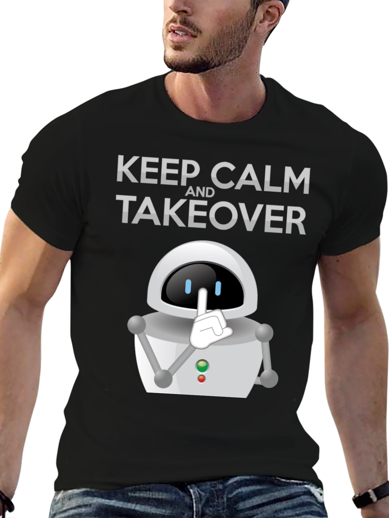 Keep Calm Robot Takeover T-Shirt - Black Graphic Tee