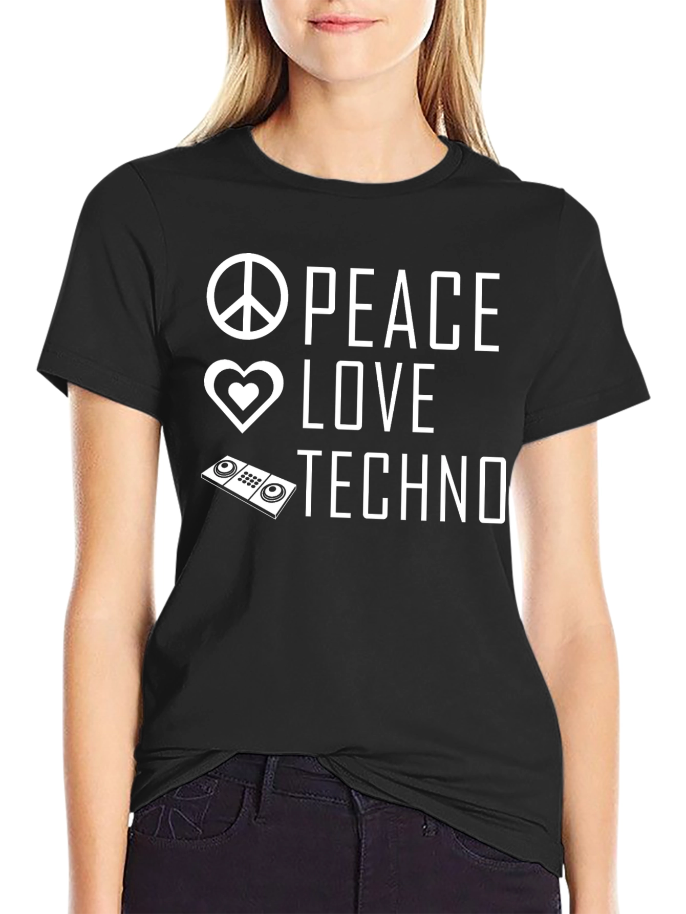Peace Love Techno T-Shirt - Unisex Black Tee