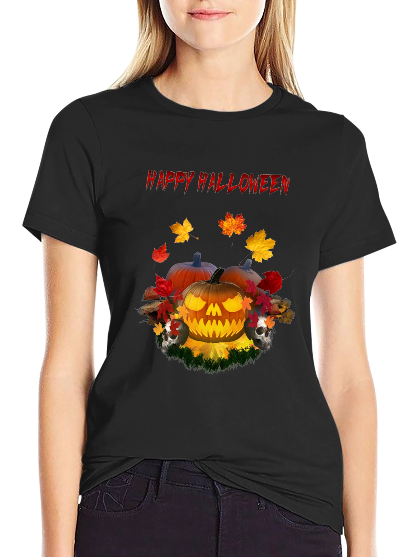Happy Halloween Pumpkin Skull T-Shirt