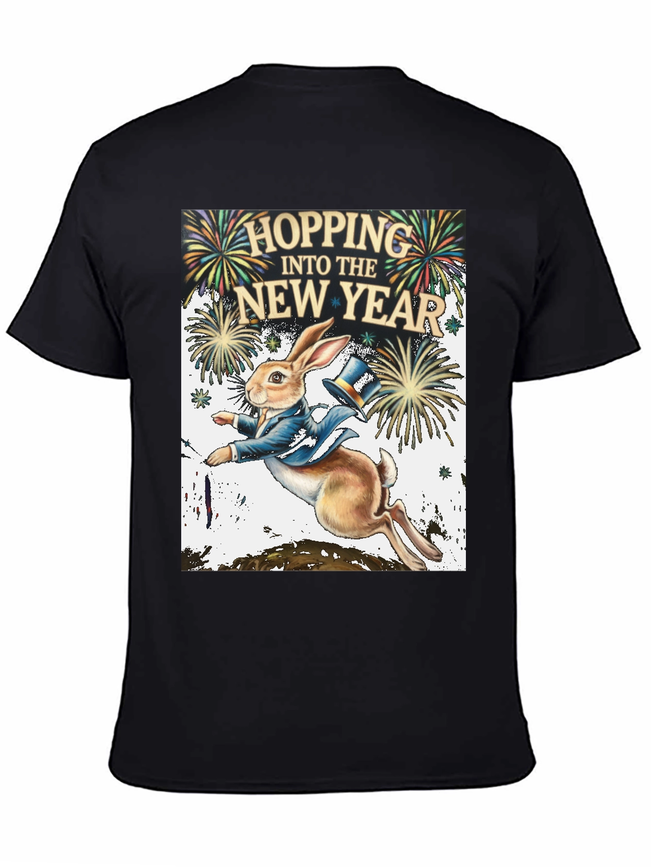 Hopping Into The New Year Black Graphic Tee