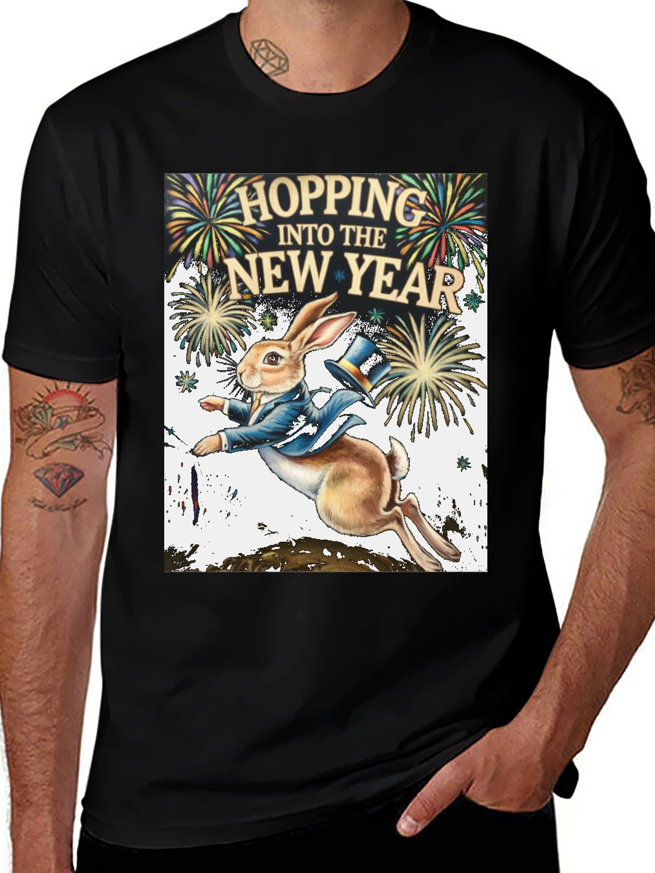 Hopping Into The New Year Black Graphic Tee