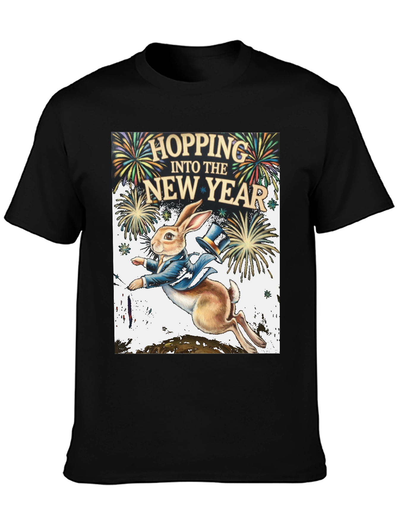 Hopping Into The New Year Black Graphic Tee