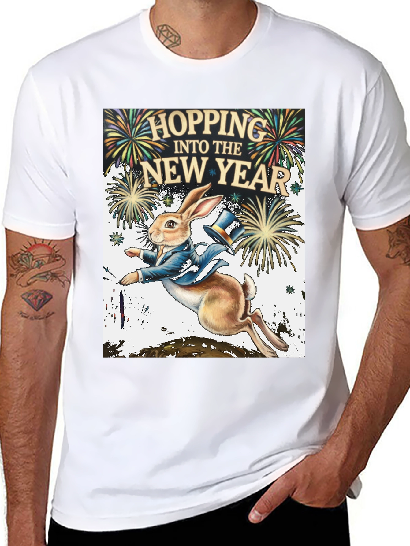 Hopping Into The New Year Black Graphic Tee