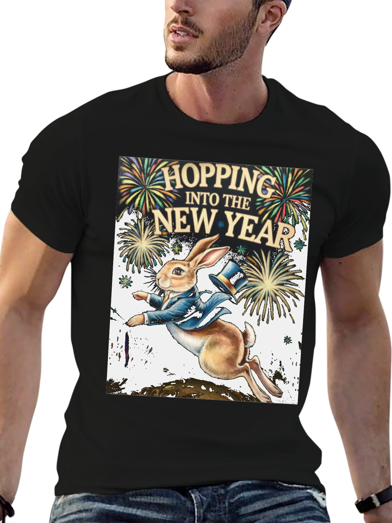 Hopping Into The New Year Black Graphic Tee