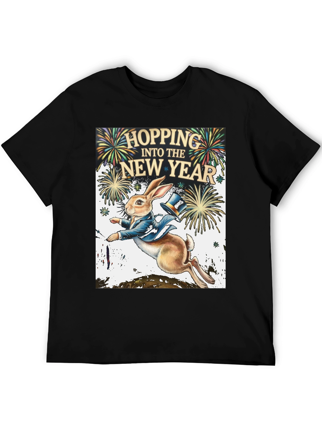 Hopping Into The New Year Black Graphic Tee