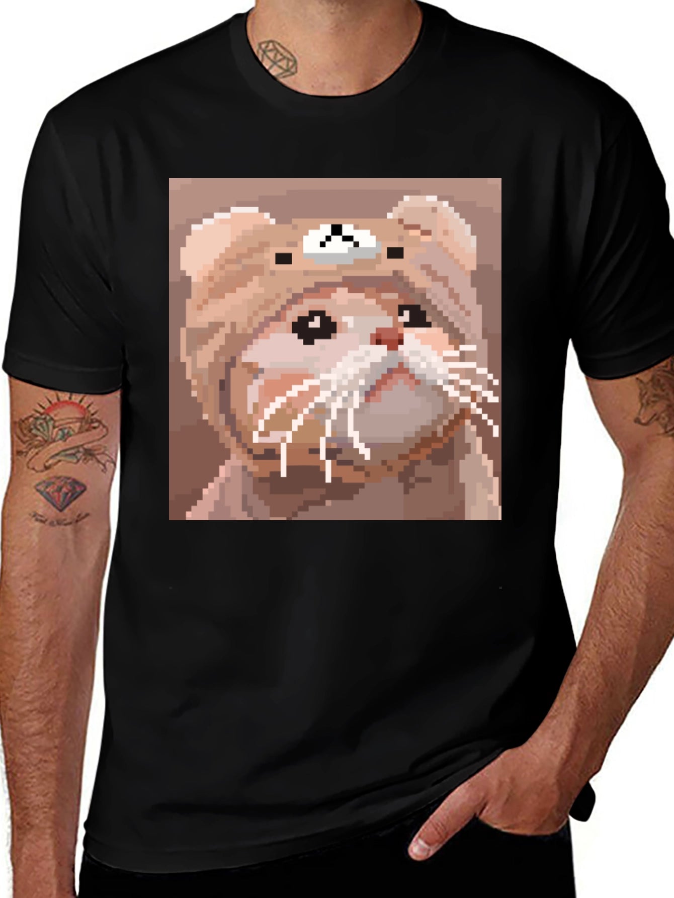 Pixel Cat T-Shirt - Cute Cartoon Bear
