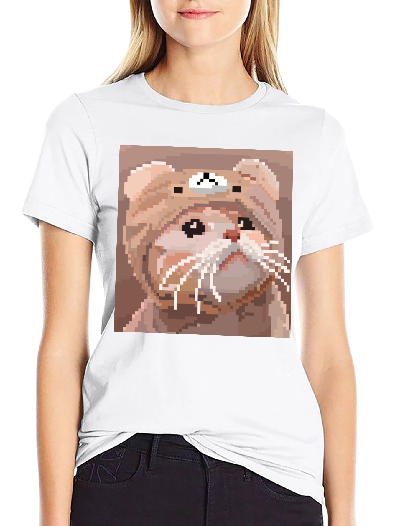 Pixel Cat T-Shirt - Cute Cartoon Bear