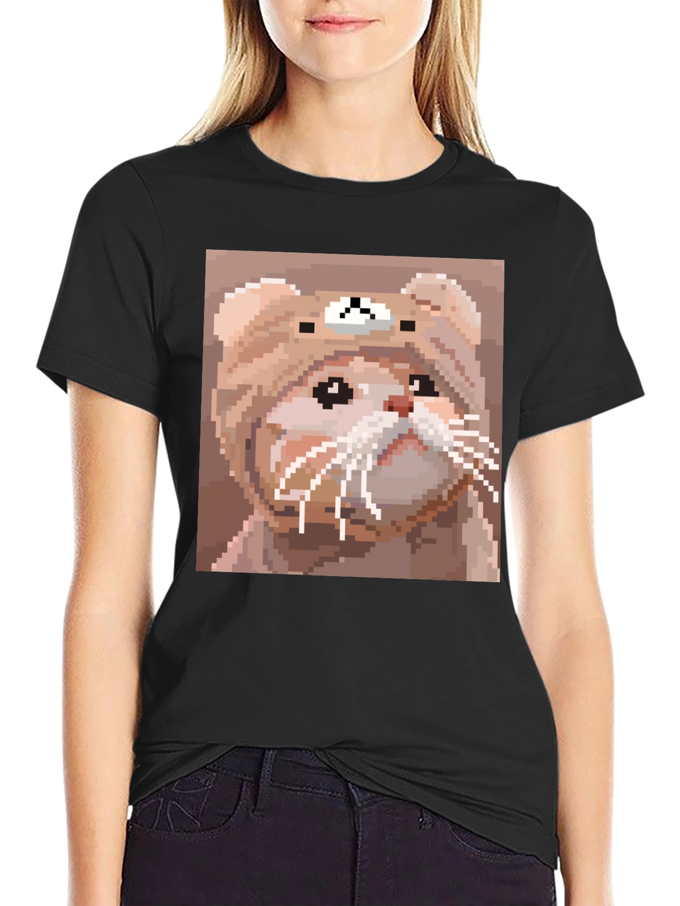 Pixel Cat T-Shirt - Cute Cartoon Bear
