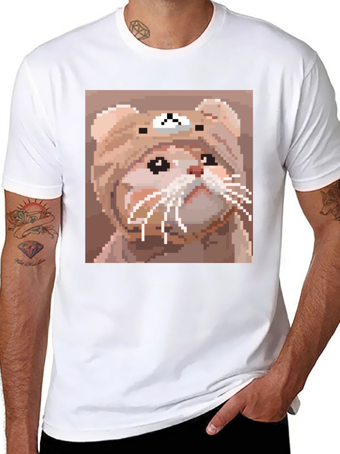 Pixel Cat T-Shirt - Cute Cartoon Bear