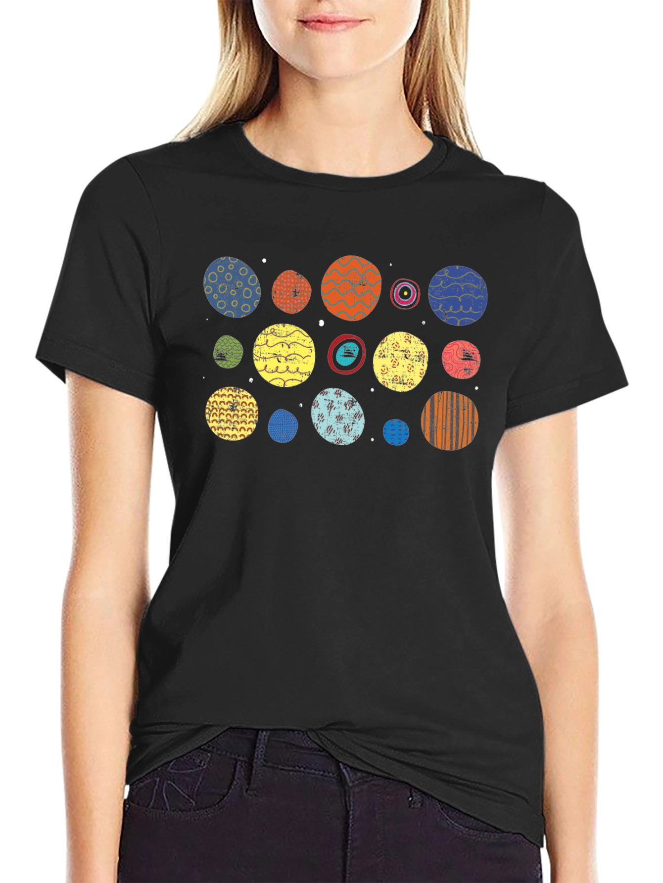 Abstract Planets Graphic Black T-Shirt