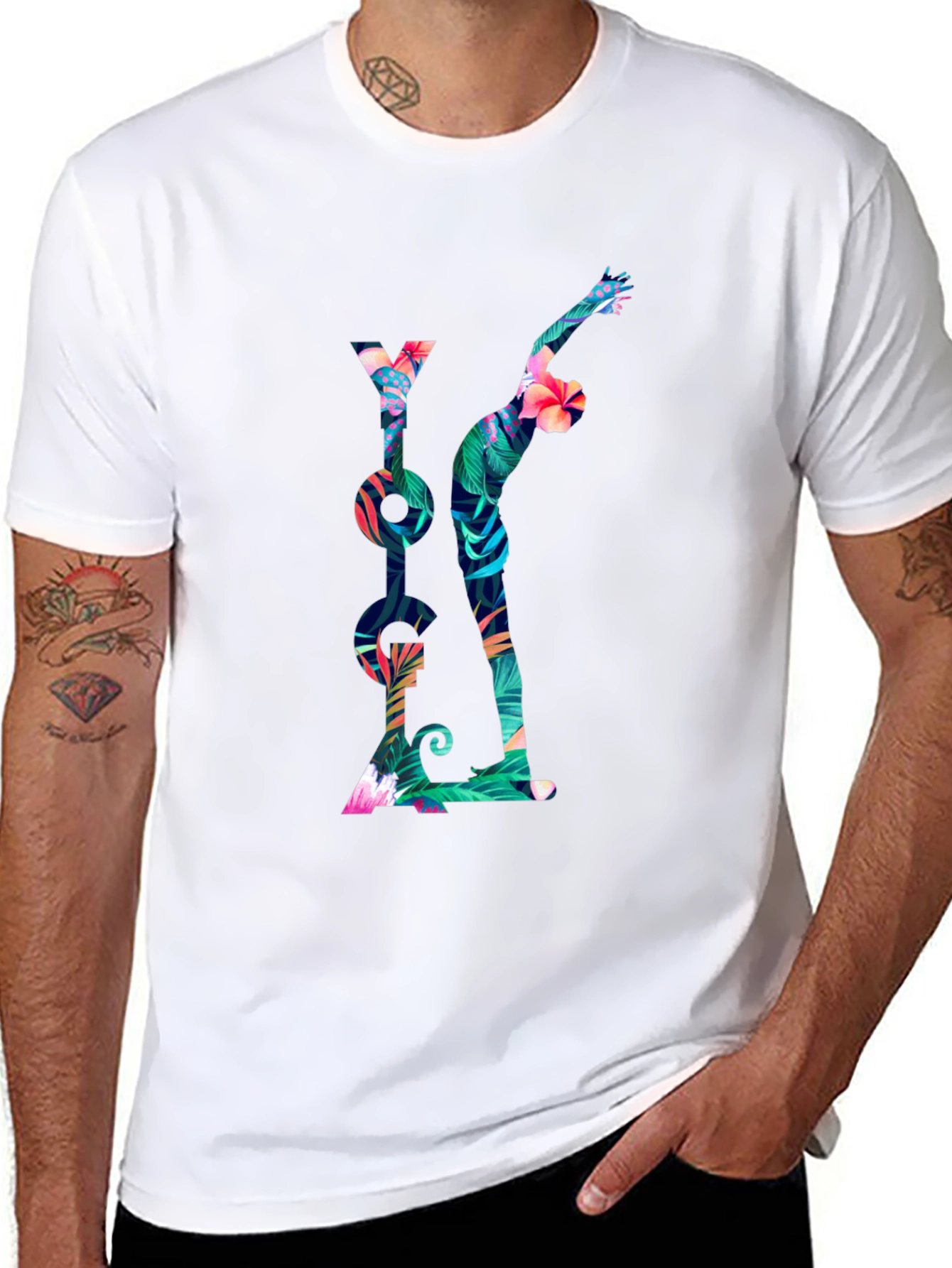 Tropical Yoga T-Shirt - Mens Black Tee