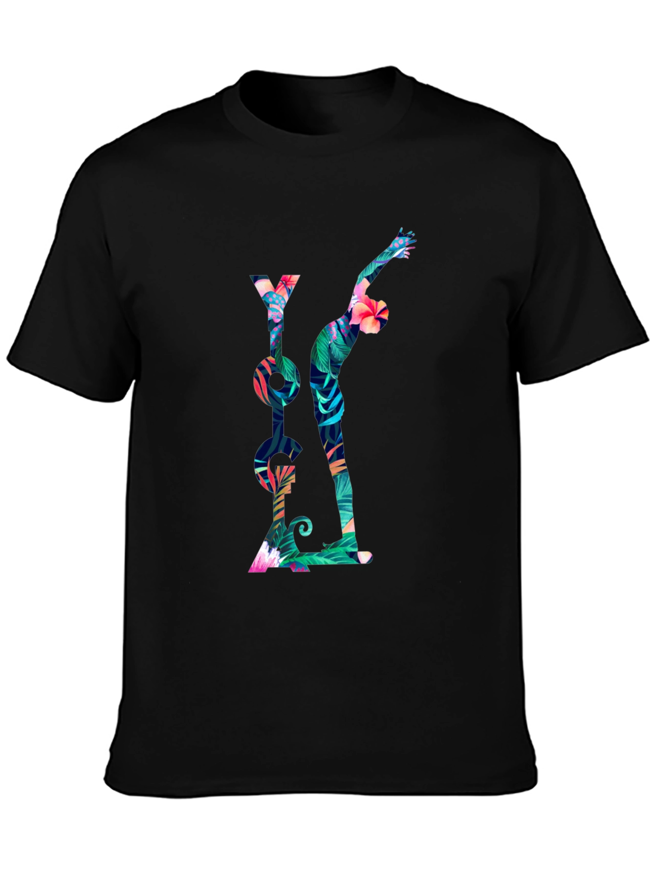 Tropical Yoga T-Shirt - Mens Black Tee