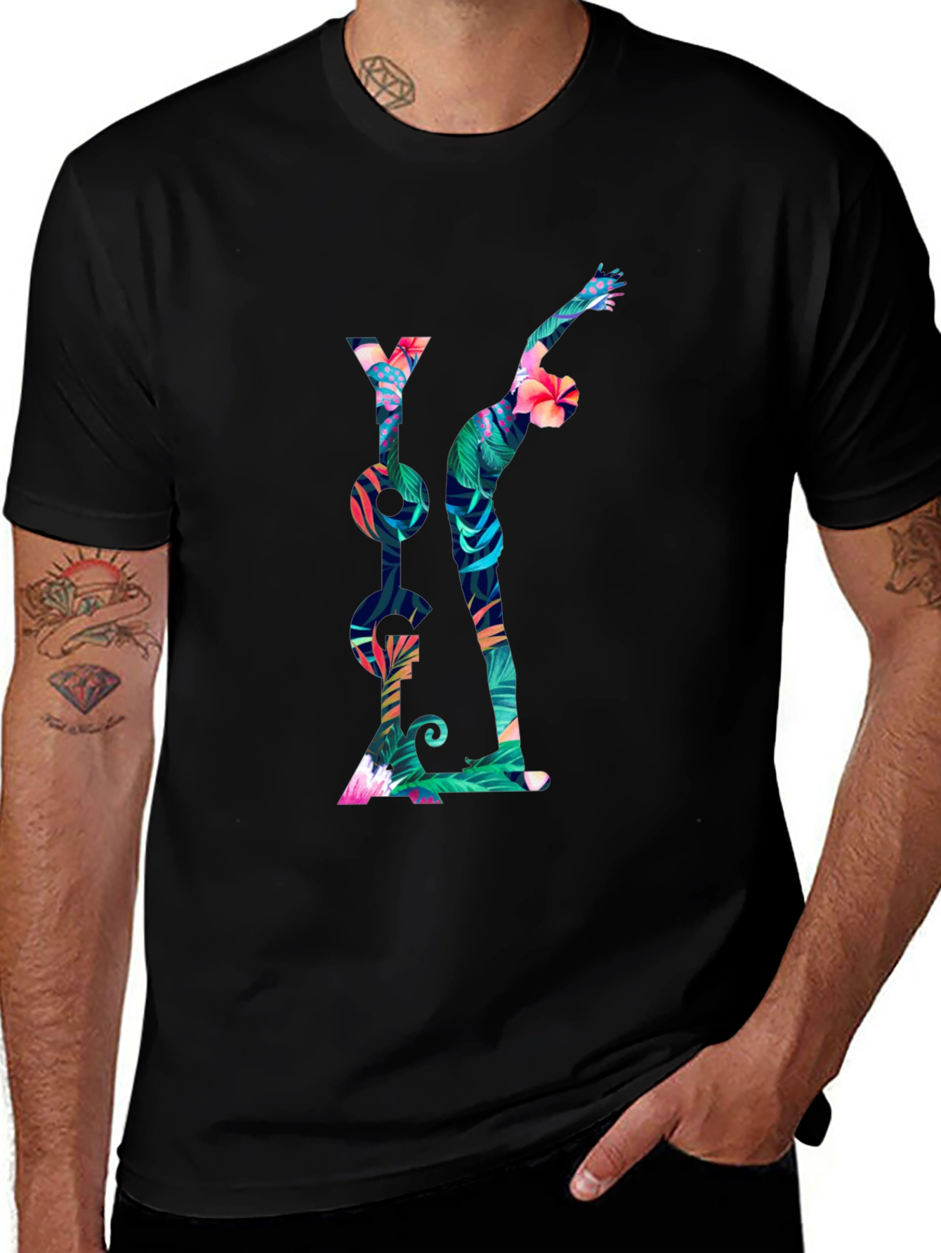 Tropical Yoga T-Shirt - Mens Black Tee