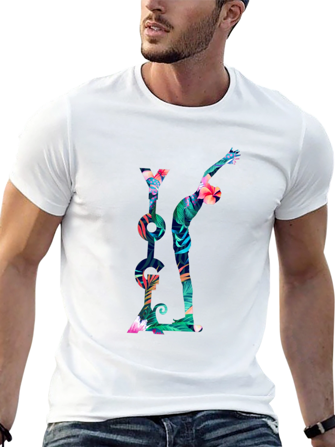 Tropical Yoga T-Shirt - Mens Black Tee