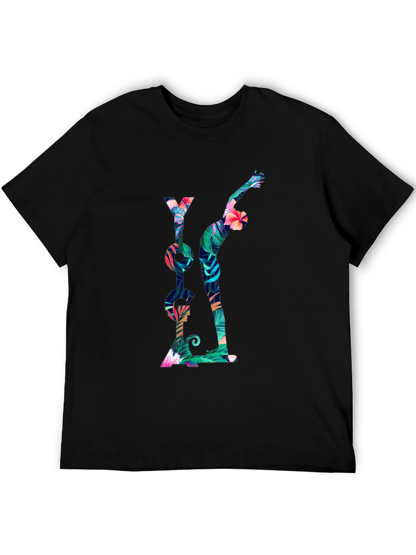 Tropical Yoga T-Shirt - Mens Black Tee