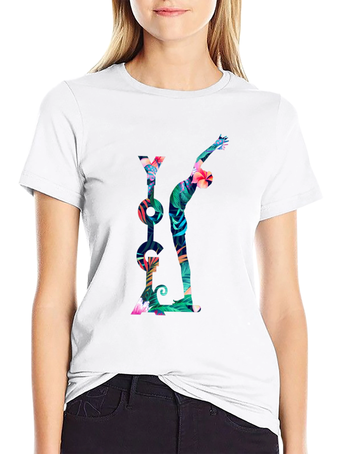 Tropical Yoga T-Shirt - Mens Black Tee