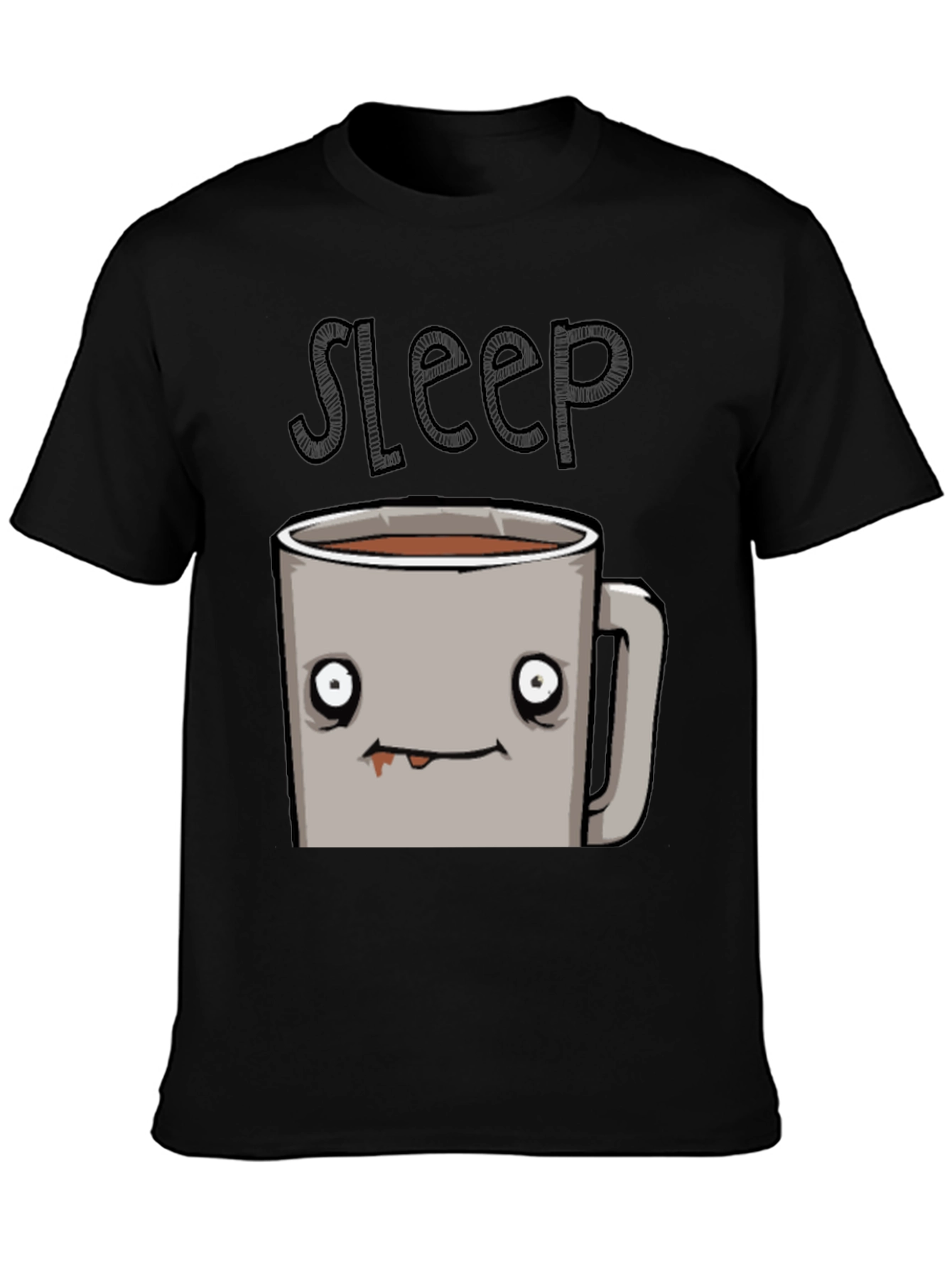 Sleepy Coffee Cup Graphic Tee - Soft Black T-Shirt