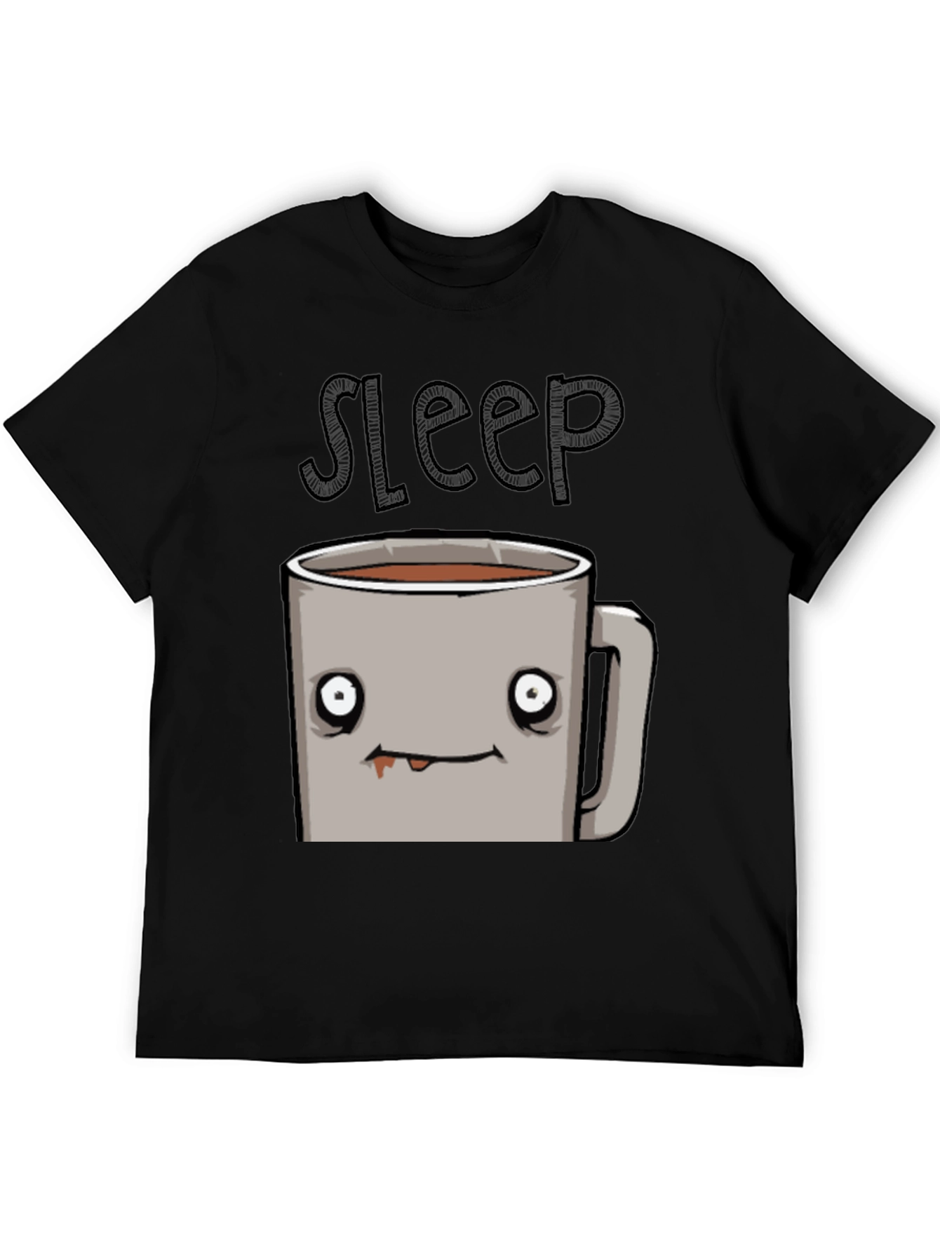 Sleepy Coffee Cup Graphic Tee - Soft Black T-Shirt