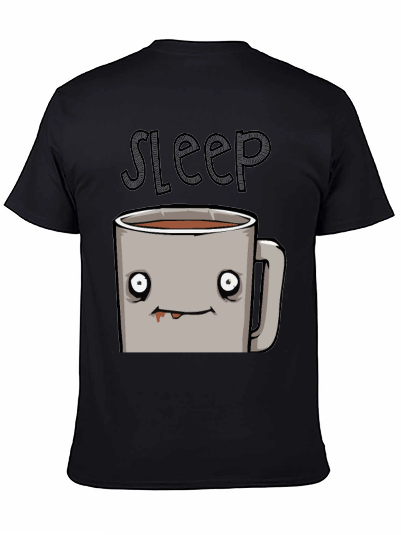 Sleepy Coffee Cup Graphic Tee - Soft Black T-Shirt
