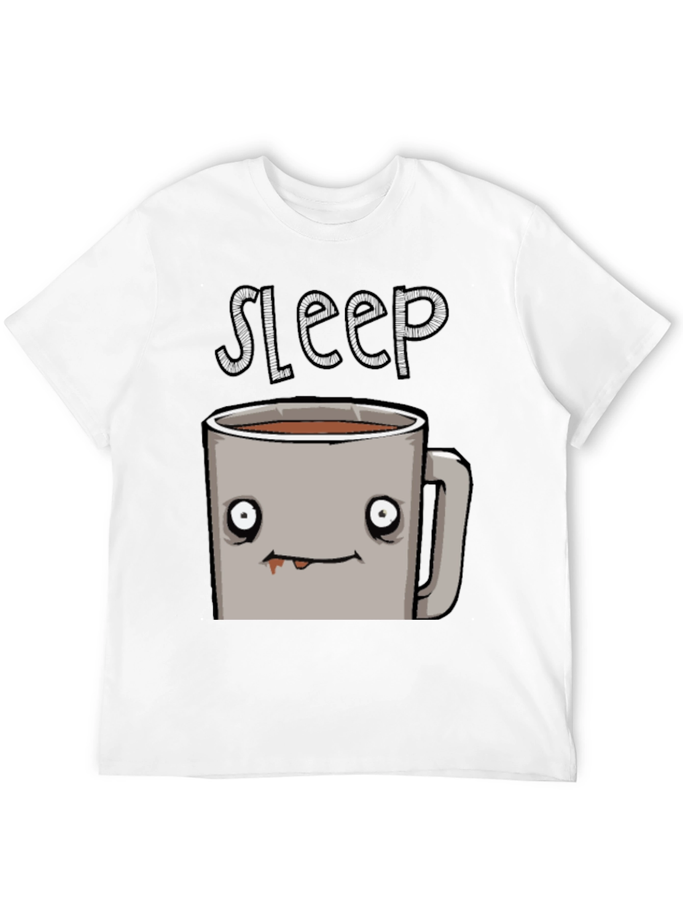 Sleepy Coffee Cup Graphic Tee - Soft Black T-Shirt