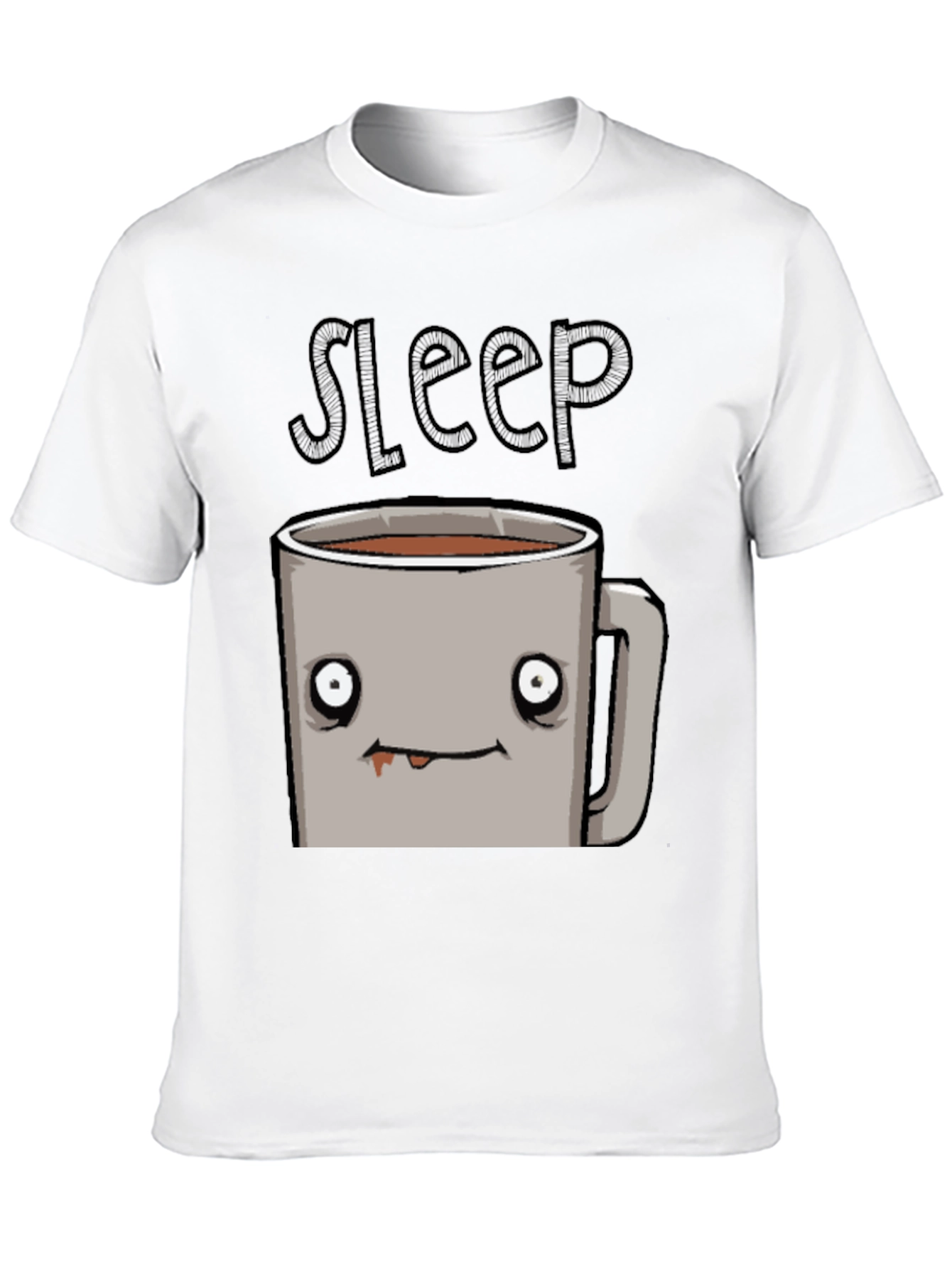 Sleepy Coffee Cup Graphic Tee - Soft Black T-Shirt