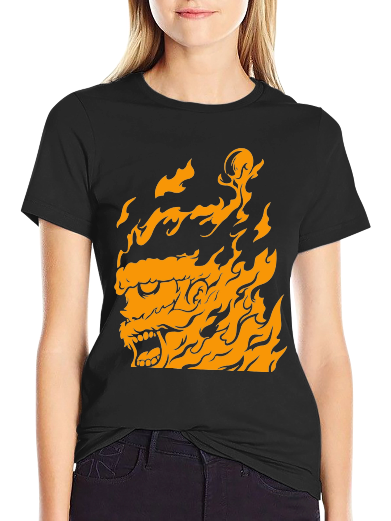 Fiery Beast Graphic Print T-Shirt