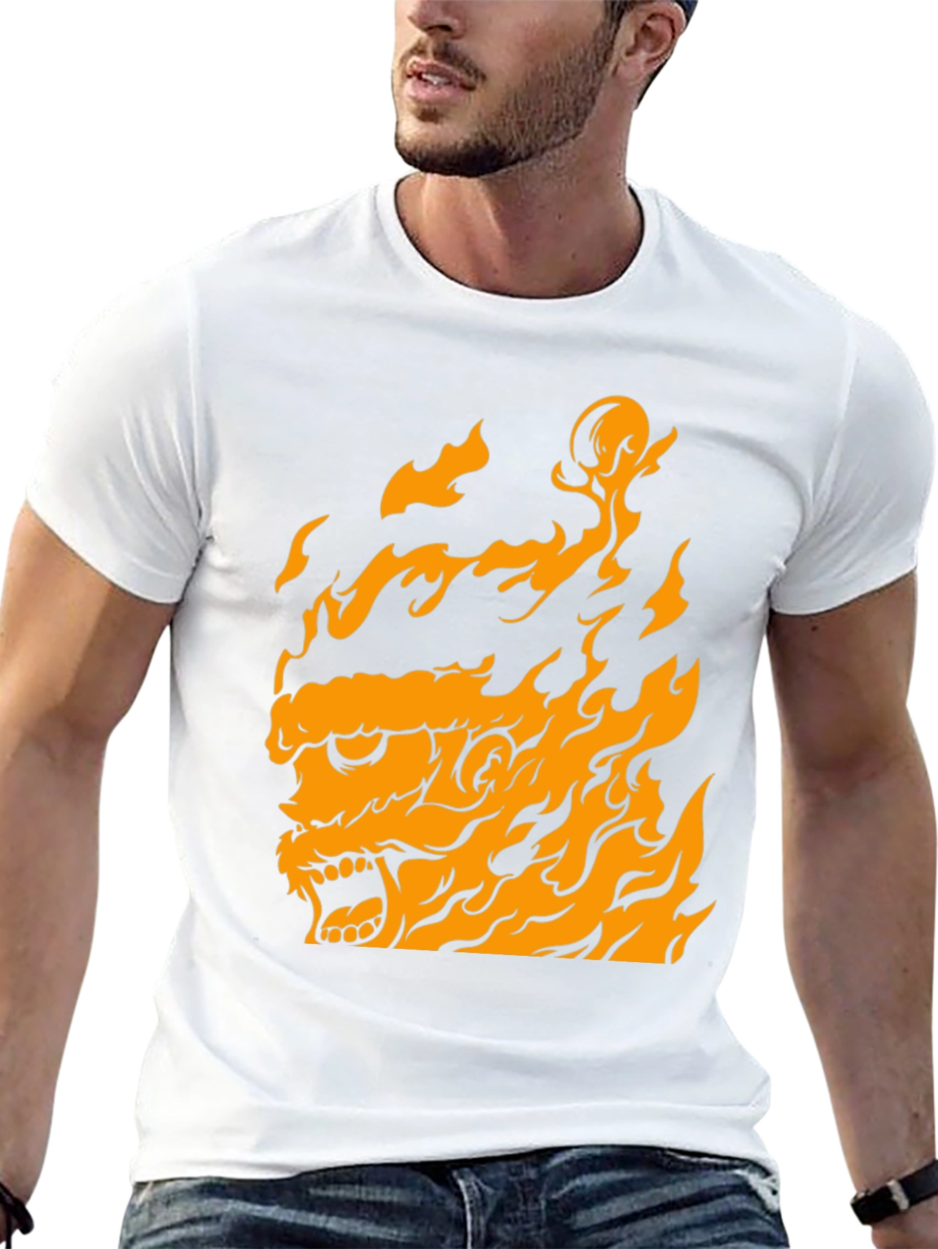 Fiery Beast Graphic Print T-Shirt