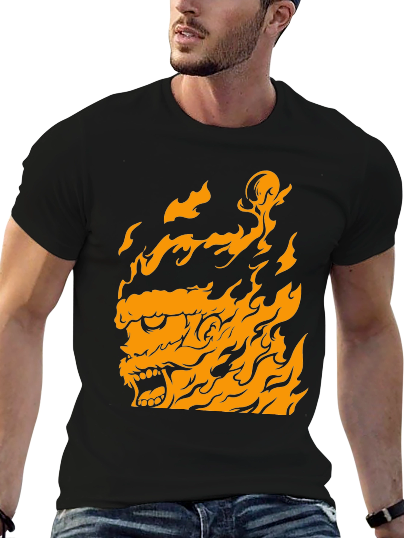 Fiery Beast Graphic Print T-Shirt
