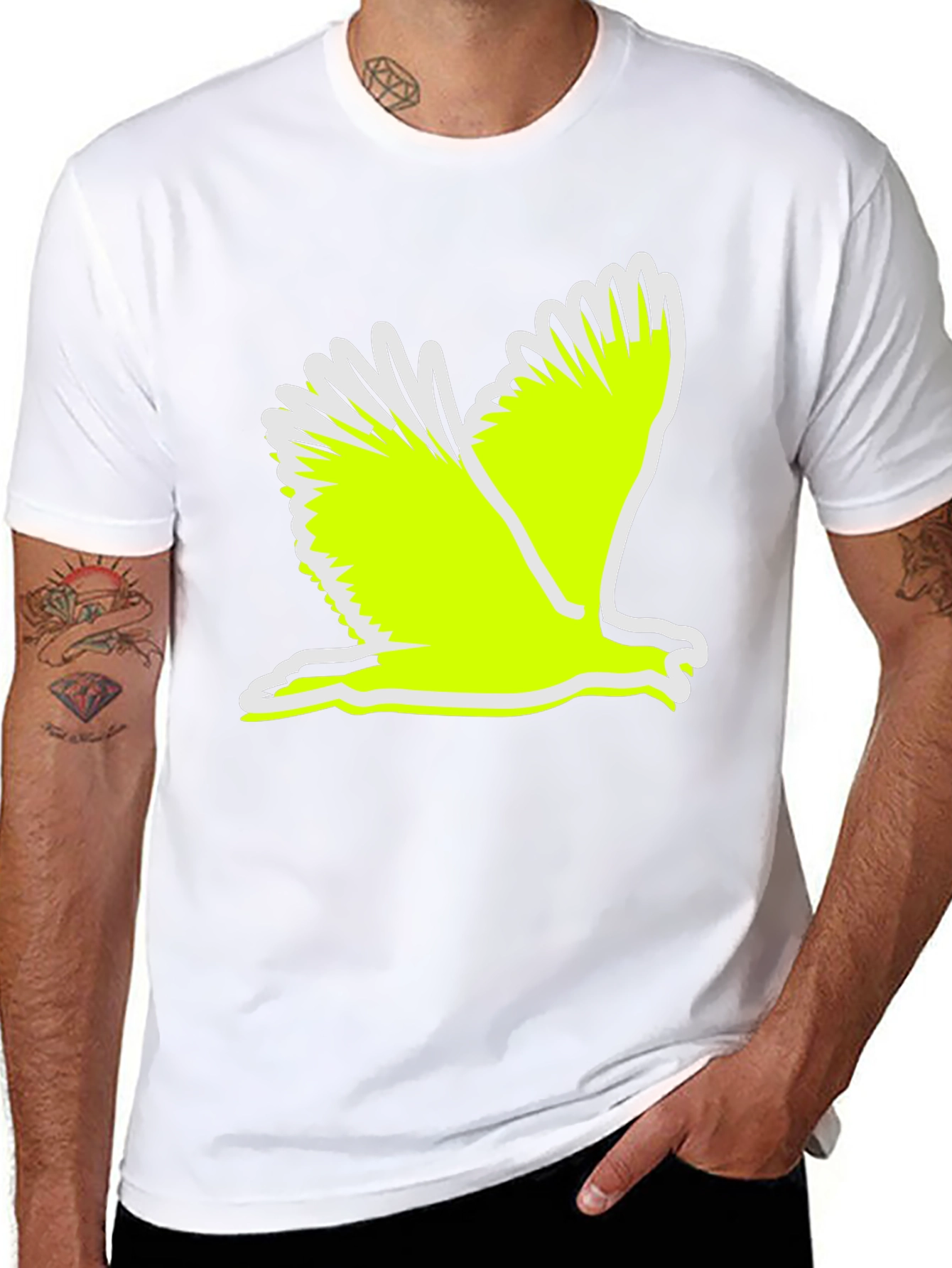 Black T-Shirt with Flying Bird Graphic