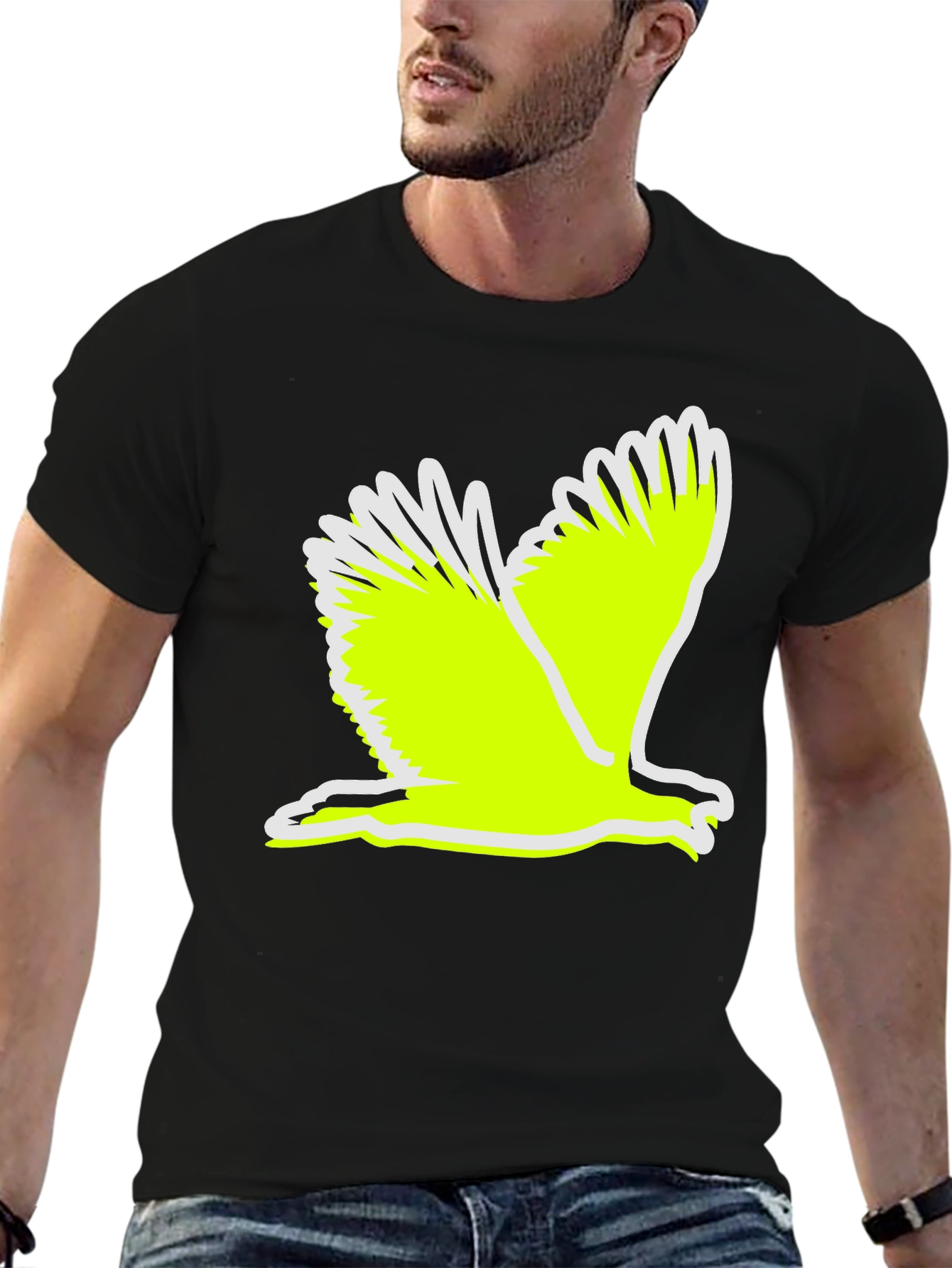 Black T-Shirt with Flying Bird Graphic